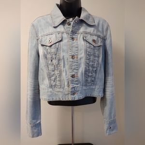 Tommy Hilfiger Cropped Jean Jacket, Unique, Size Large, Good Condition!